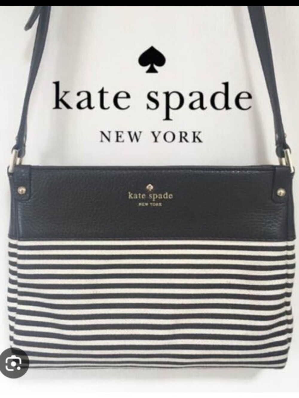 Kate Spade New York Black & Off White Stripe Crossbody Purse Bag 9"x9.5"